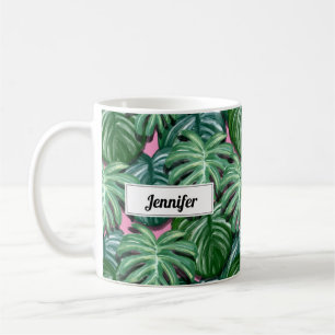 Exotic Green Tropical Leaves Pattern Coffee Mug