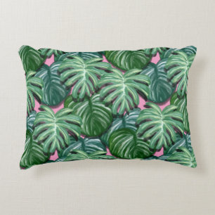 Exotic Green Tropical Leaves Pattern Decorative Cushion