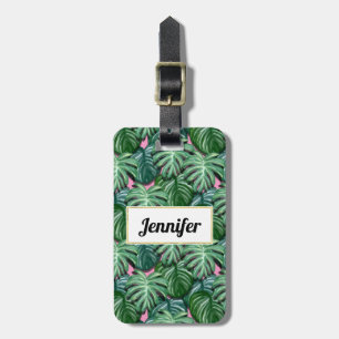Exotic Green Tropical Leaves Pattern Luggage Tag