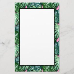 Exotic Green Tropical Leaves Pattern Stationery