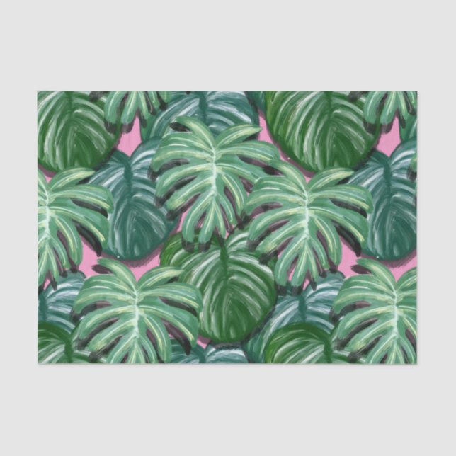 Exotic Green Tropical Leaves Pattern Tissue Paper (Front)
