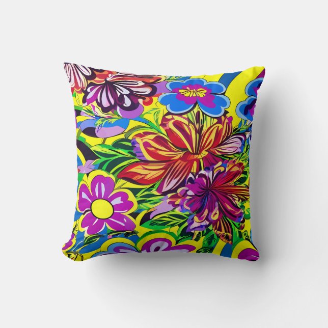 Exotic Groovy Floral Digital Paper Art Graphic Cushion (Front)