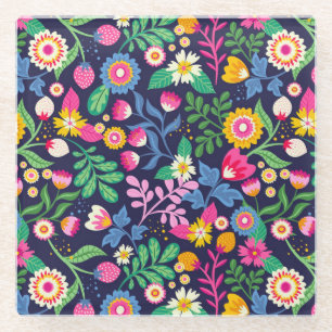 Exotic Hand Painted Floral Pattern-48330 Glass Coaster