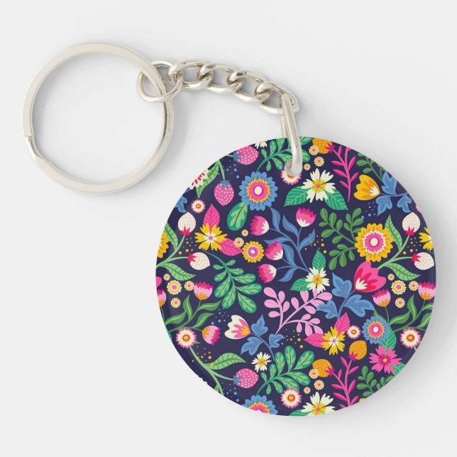 Exotic Hand Painted Floral Pattern-48330 Key Ring (Front)