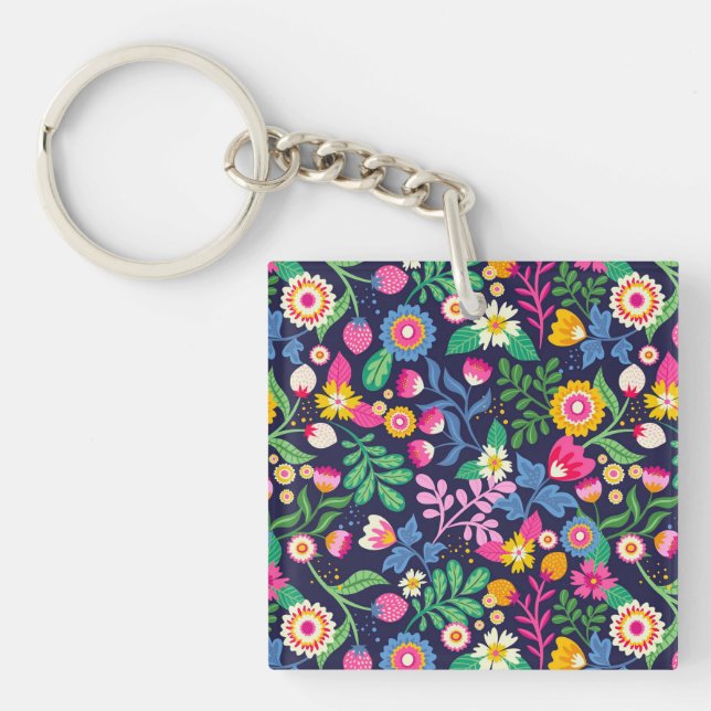 Exotic Hand Painted Floral Pattern-48330 Key Ring (Front)