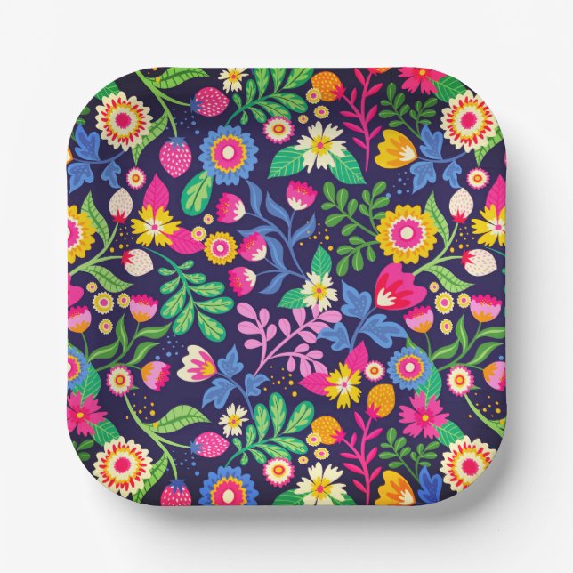 Exotic Hand Painted Floral Pattern-48330 Paper Plate (Front)