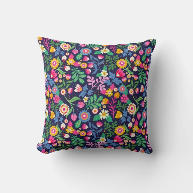 Exotic Hand Painted Floral Pattern Cushion (Front)