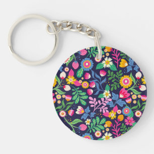 Exotic Hand Painted Floral Pattern Key Ring