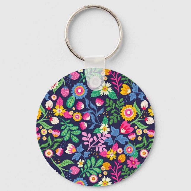 Exotic Hand Painted Floral Pattern Key Ring (Front)