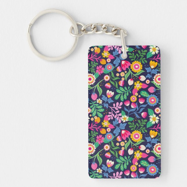 Exotic Hand Painted Floral Pattern Key Ring (Front)