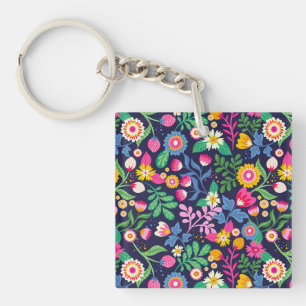 Exotic Hand Painted Floral Pattern Key Ring