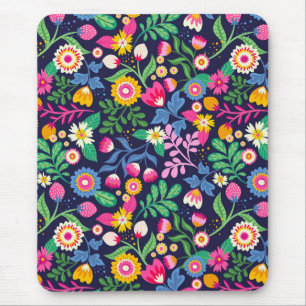 Exotic Hand Painted Floral Pattern Mouse Mat