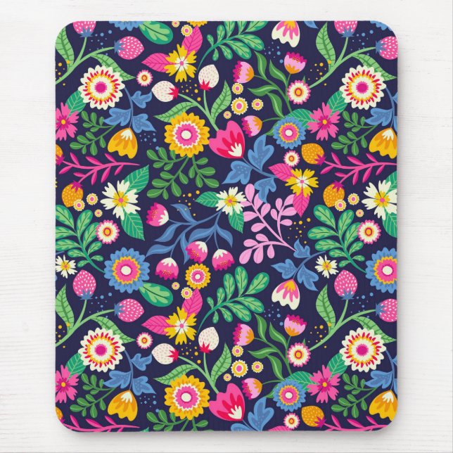 Exotic Hand Painted Floral Pattern Mouse Mat (Front)