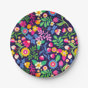 Exotic Hand Painted Floral Pattern Paper Plate