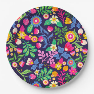 Exotic Hand Painted Floral Pattern Paper Plate