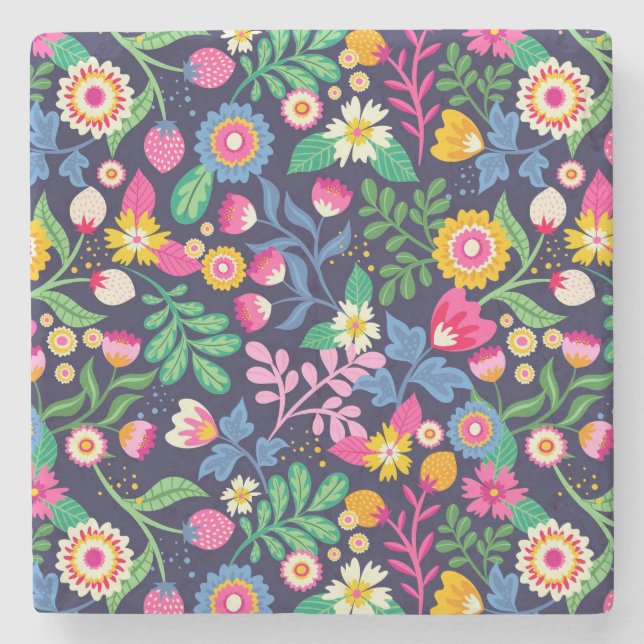 Exotic Hand Painted Floral Pattern Stone Coaster (Front)