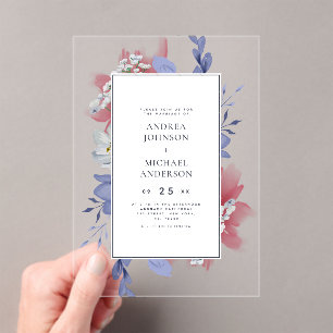 Exotic Hand Painted Floral Transparent Wedding Acrylic Invitations