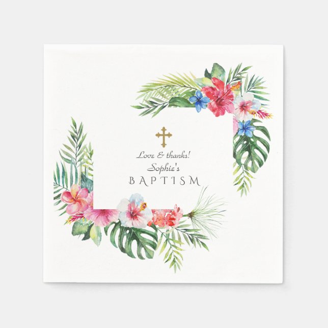 Exotic Hawaiian Tropical Floral Frame Baptism Napkin (Front)