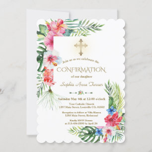 Exotic Hawaiian Tropical Floral Frame Confirmation Invitation