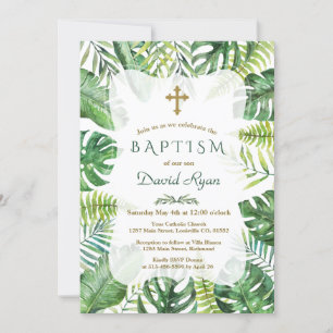 Exotic Hawaiian Tropical Greenery Frame Baptism Invitation