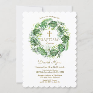 Exotic Hawaiian Tropical Leaves Wreath Christening Invitation