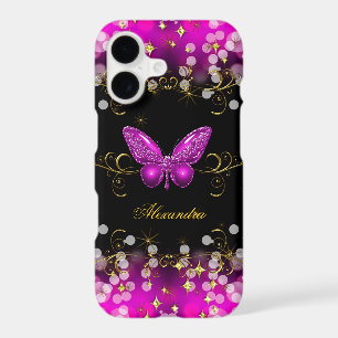 Exotic Hot Pink Gold Black Butterfly Sparkles