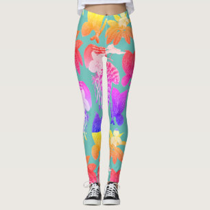 Exotic house plants hawaiian pattern leggings