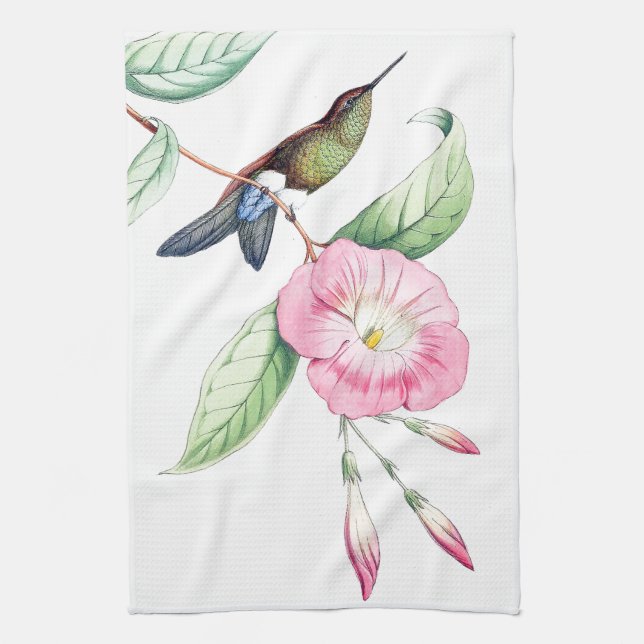 Exotic Hummingbird Bird Flowers Kitchen Towels (Vertical)