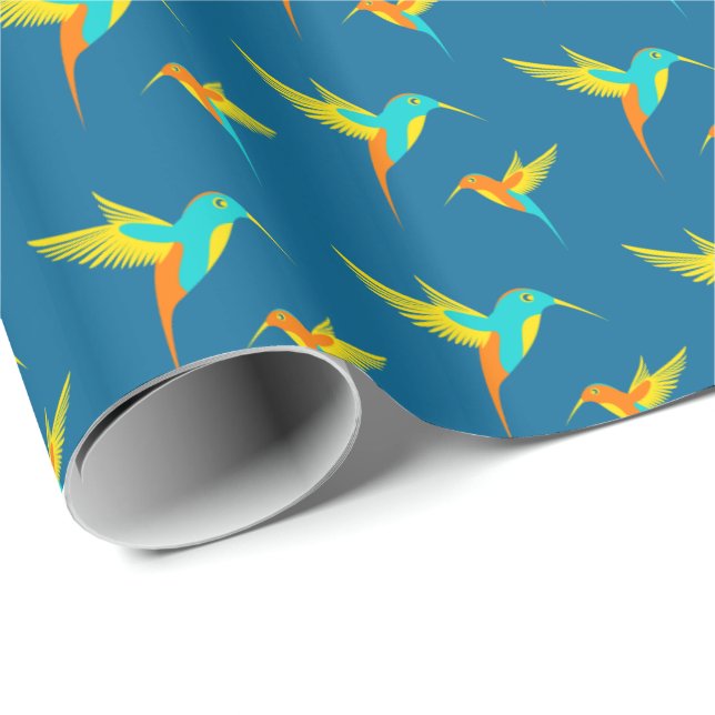Exotic Hummingbirds Blue Wrapping Paper (Roll Corner)