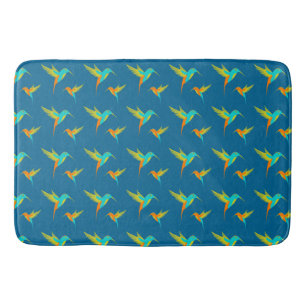 Exotic Hummingbirds Pattern Blue  Bath Mat