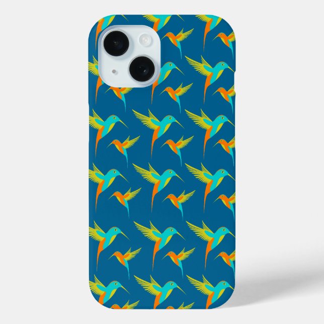 Exotic Hummingbirds Pattern Blue Case-Mate iPhone Case (Back)