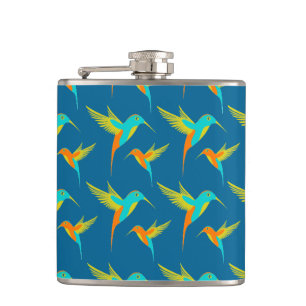 Exotic Hummingbirds Pattern Blue Hip Flask