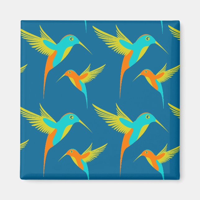 Exotic Hummingbirds Pattern Blue  Magnet (Front)