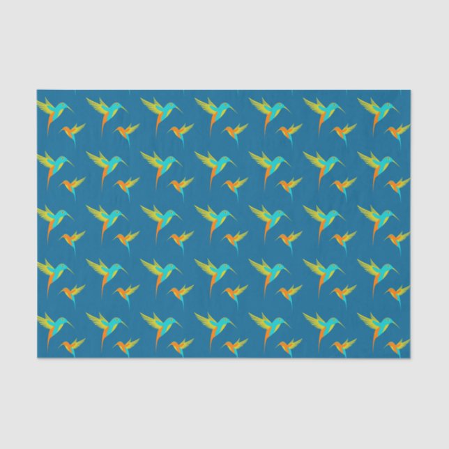 Exotic Hummingbirds Pattern Blue  Tissue Paper (Front)