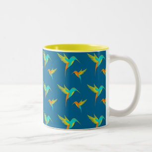 Exotic Hummingbirds Pattern Blue Two-Tone Coffee Mug