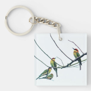 Exotic Indian kerala Bee-Eater Birds on Branch Key Ring
