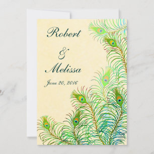 Exotic Indian Peacock Feathers Wedding Invitation
