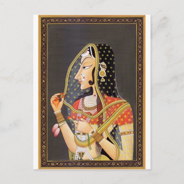 EXOTIC INDIAN PRINCESS VINTAGE PAINTING POSTCARD (Front)