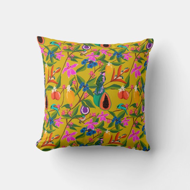 Exotic jungle birds with tropical plants cushion (Front)