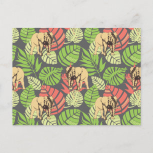 Exotic Jungle Leaves And Elephants 2 Postcard