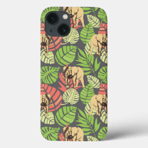Exotic Jungle Leaves And Elephants iPhone 13 Case
