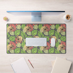Exotic Jungle Leaves And Elephants Desk Mat