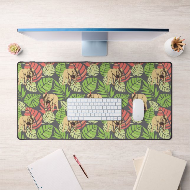 Exotic Jungle Leaves And Elephants Desk Mat (Office 1)