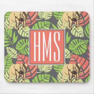 Exotic Jungle Leaves And Elephants Monogram Mouse Mat