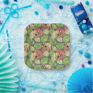 Exotic Jungle Leaves And Elephants Paper Plate