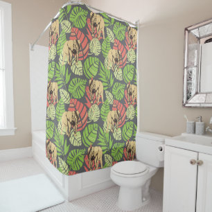 Exotic Jungle Leaves And Elephants Shower Curtain