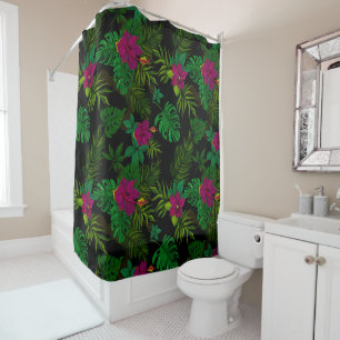 Exotic jungle night orchids pattern shower curtain