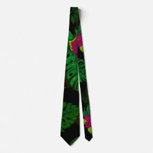 Exotic jungle night orchids pattern tie