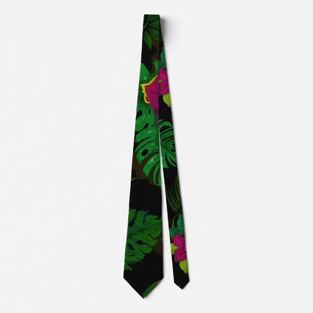 Exotic jungle night orchids pattern tie (Front)