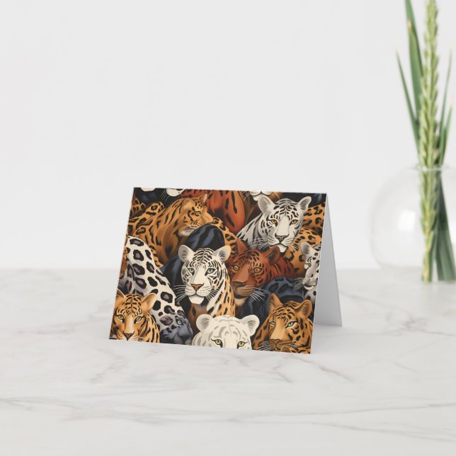 Exotic Jungle Safari Wild Cats Blank Note Card (Front)